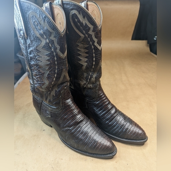 Lucchese Boots men's size 8.5EE Exotic Genuine Brown Teju Lizard Classic Western - Picture 1 of 13